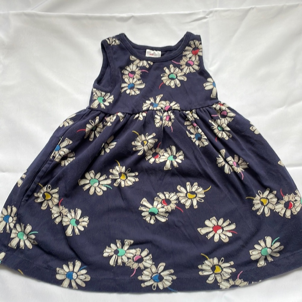 Hanna Andersson Toddler Sleeveless Pocket Dress 90 3T Navy with flowers